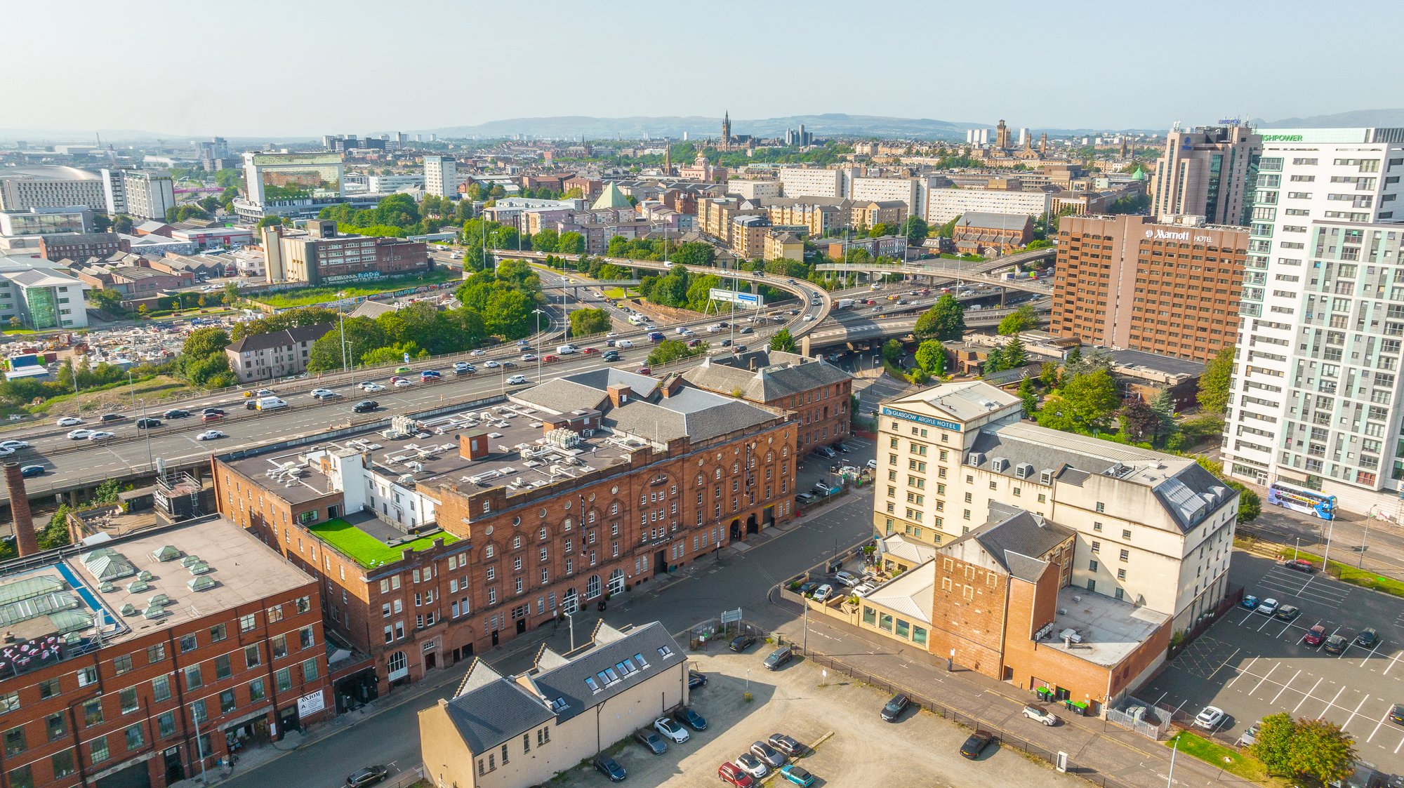 Drone shot of the pentagon business centre 